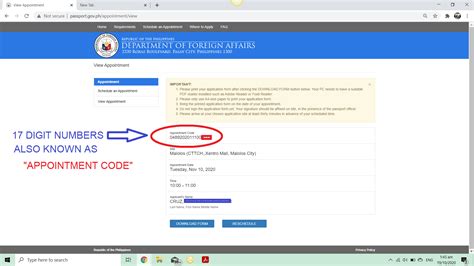 how to view appointment code in dfa